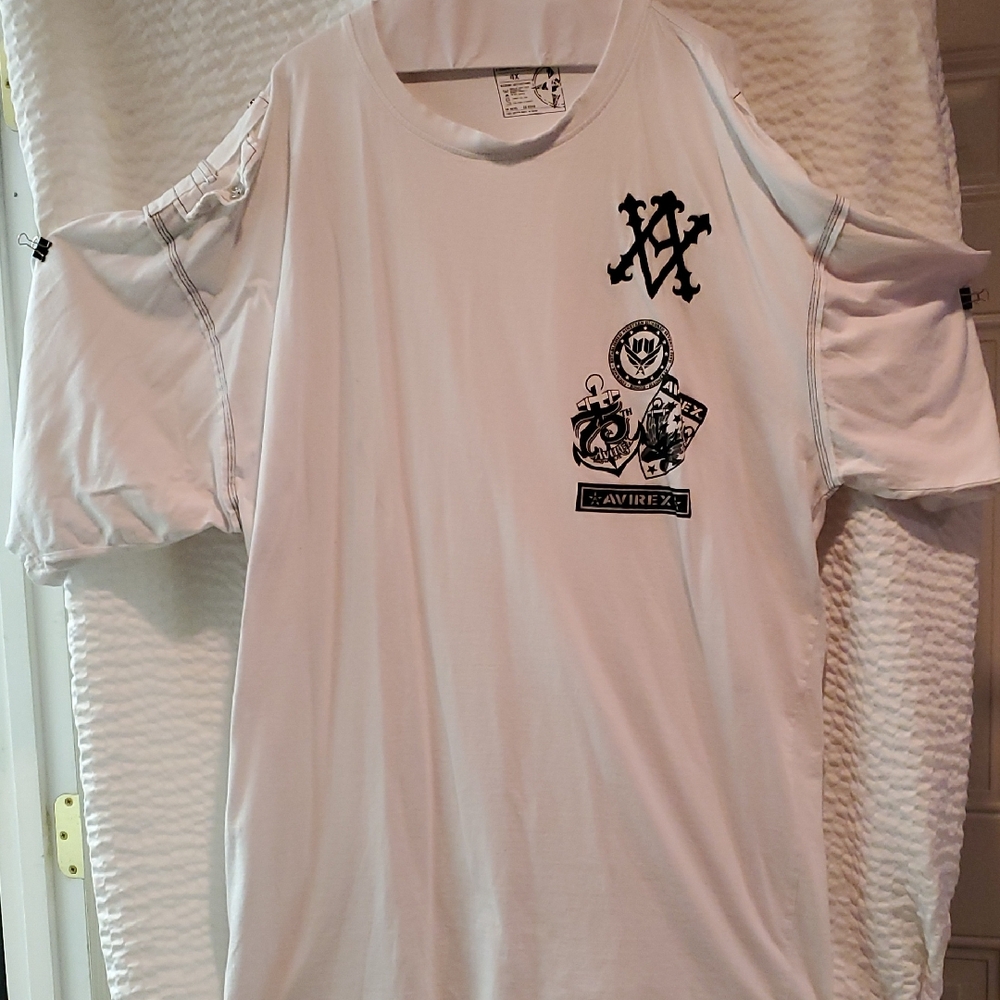 Avirex White Short Sleeve Tee with Black Graphic Design